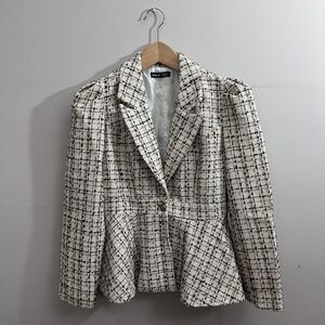 SHEIN Women's Cream and Black Tweed Blazer